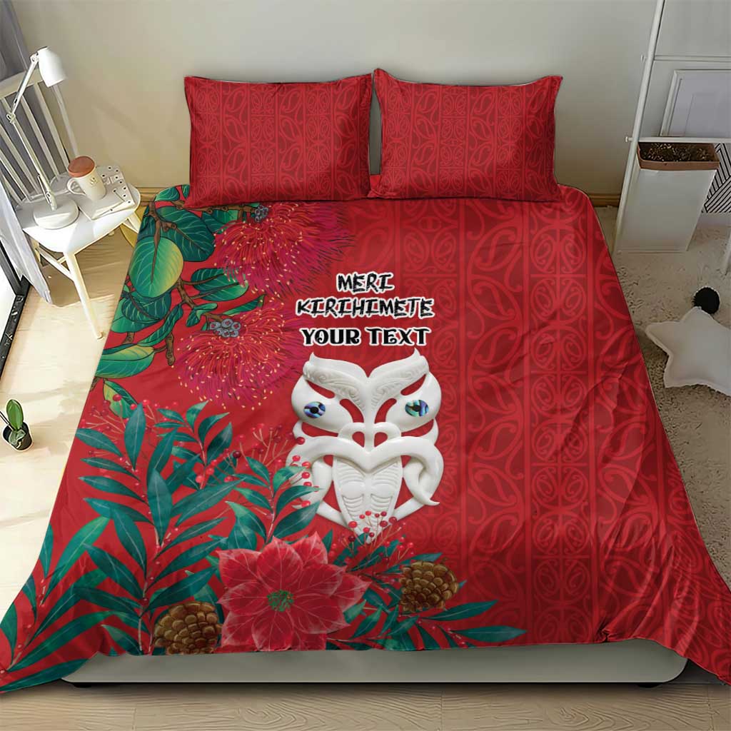 Maori Wheku Meri Kirihimete Personalised Bedding Set All Red Indigenous Maori Motif - Aussie Hoodie