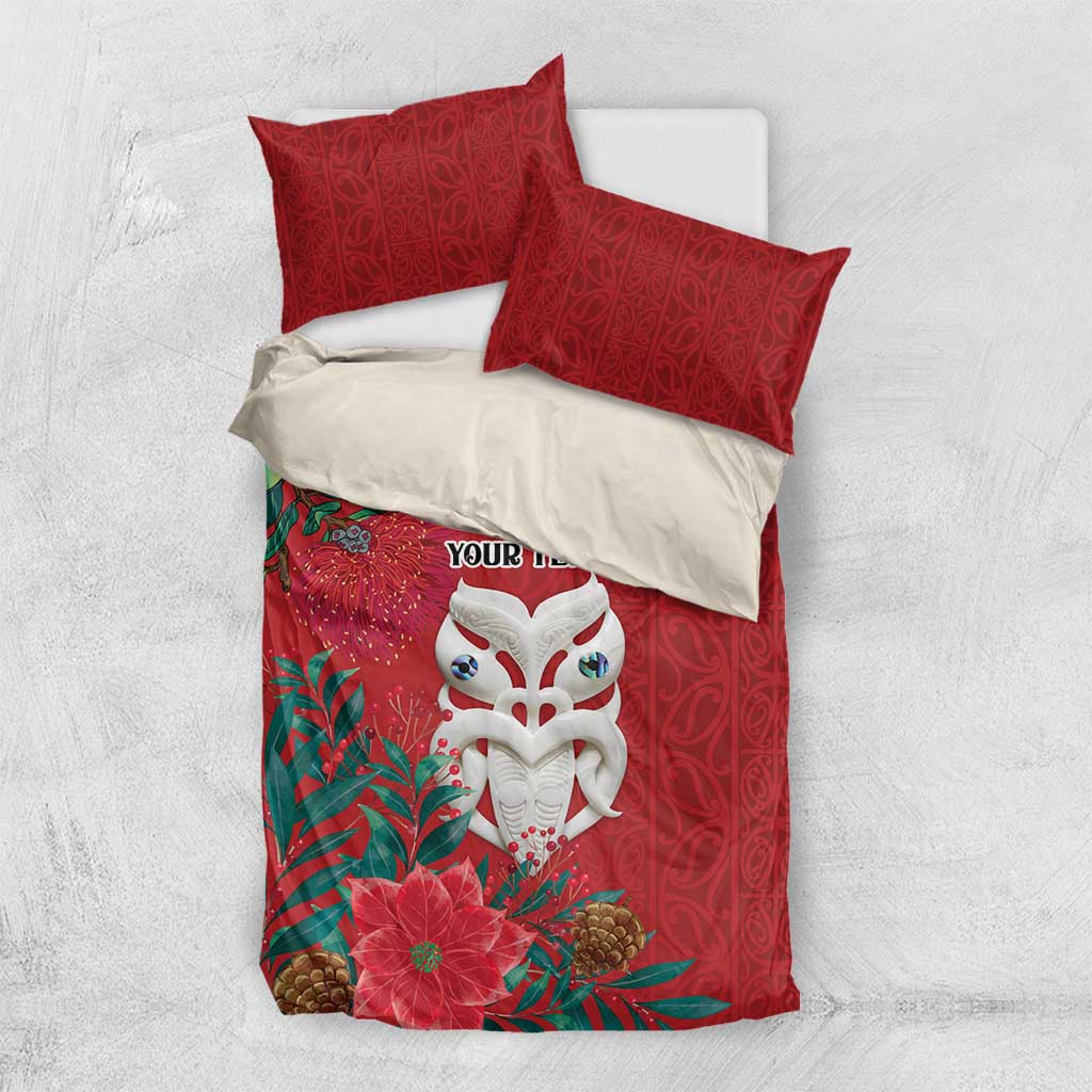 Maori Wheku Meri Kirihimete Personalised Bedding Set All Red Indigenous Maori Motif - Aussie Hoodie