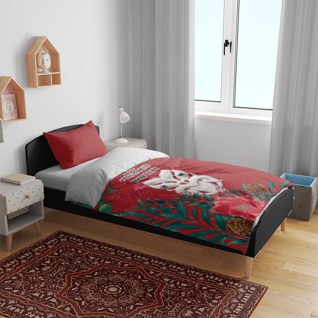 Maori Wheku Meri Kirihimete Personalised Bedding Set All Red Indigenous Maori Motif - Aussie Hoodie