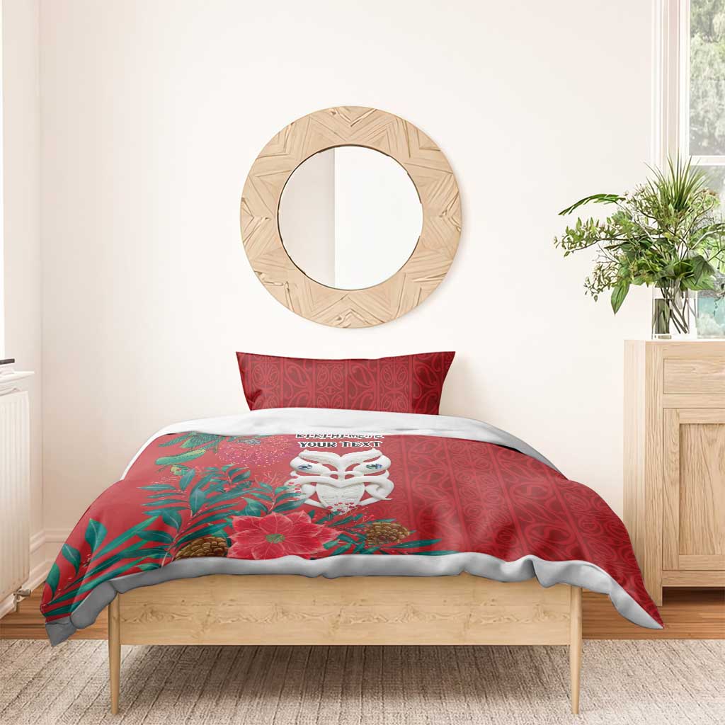 Maori Wheku Meri Kirihimete Personalised Bedding Set All Red Indigenous Maori Motif - Aussie Hoodie