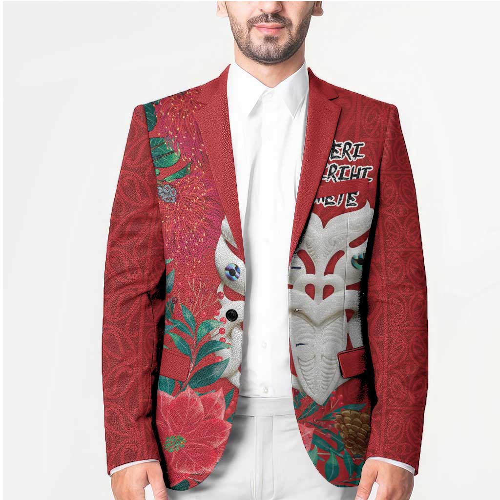 Maori Wheku Meri Kirihimete Personalised Blazer All Red Indigenous Maori Motif - Aussie Hoodie