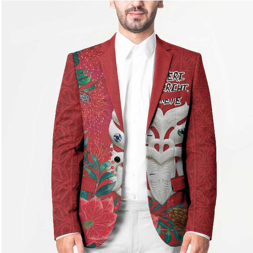 Maori Wheku Meri Kirihimete Personalised Blazer All Red Indigenous Maori Motif - Aussie Hoodie