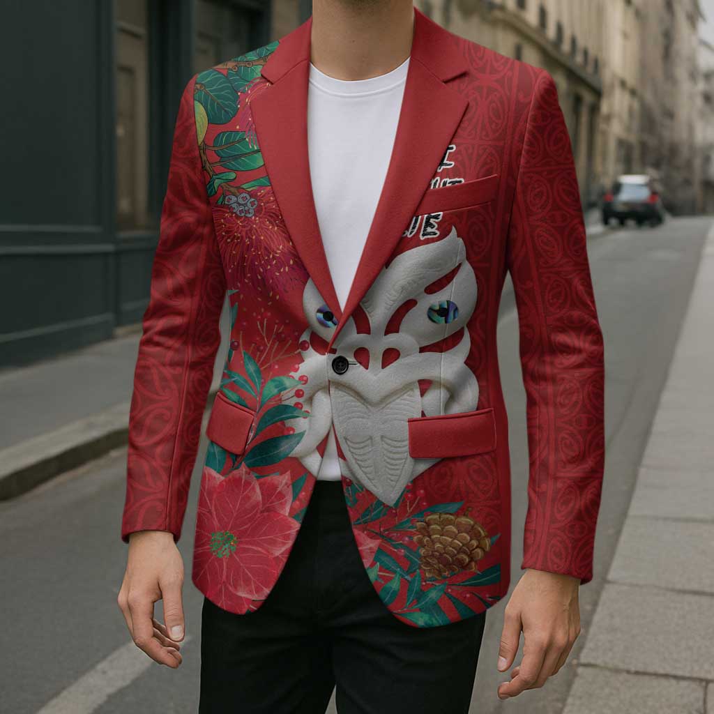 Maori Wheku Meri Kirihimete Personalised Blazer All Red Indigenous Maori Motif - Aussie Hoodie
