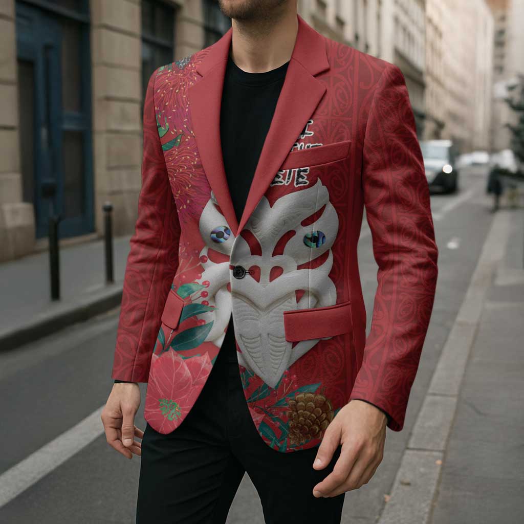Maori Wheku Meri Kirihimete Personalised Blazer All Red Indigenous Maori Motif - Aussie Hoodie