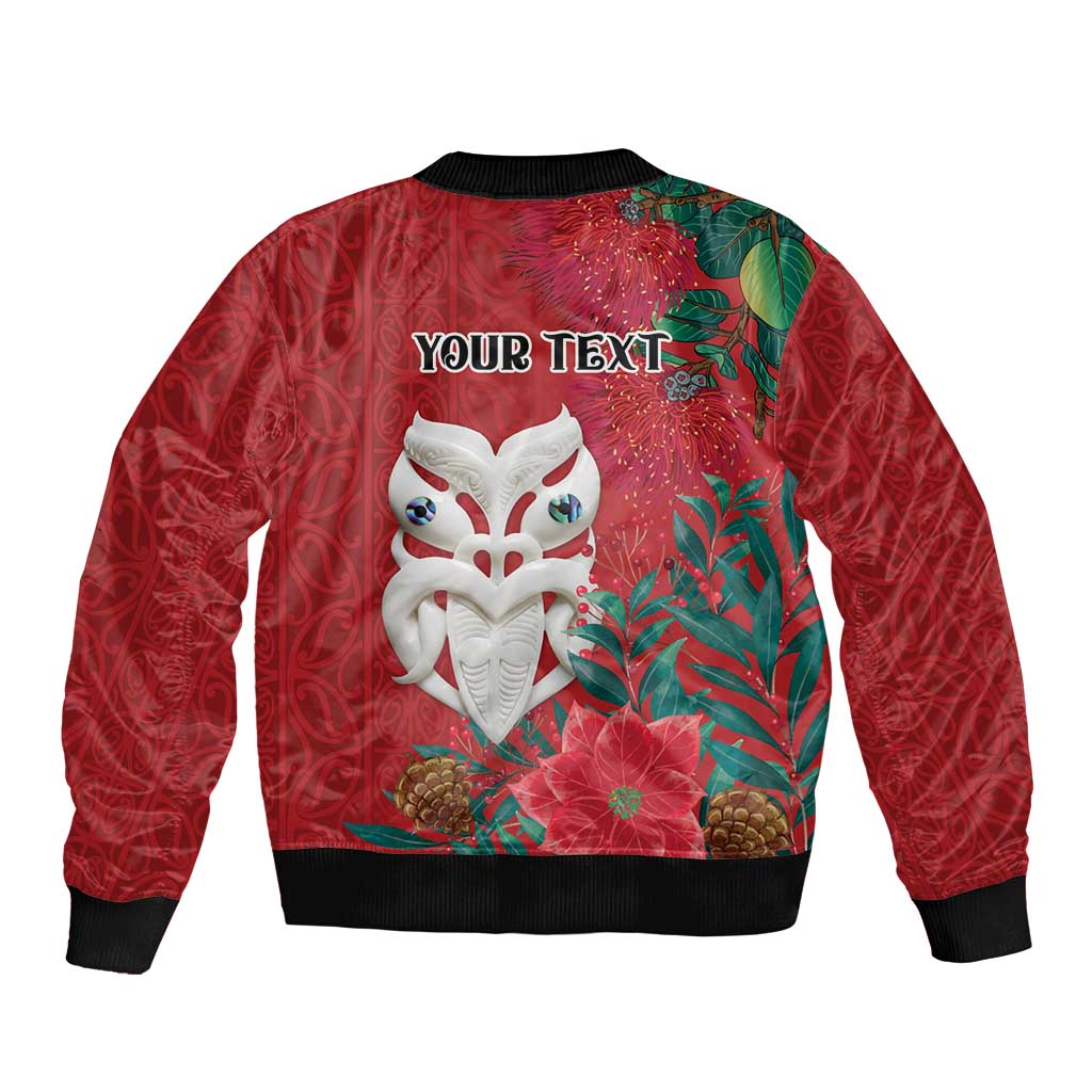 Maori Wheku Meri Kirihimete Personalised Bomber Jacket All Red Indigenous Maori Motif - Aussie Hoodie