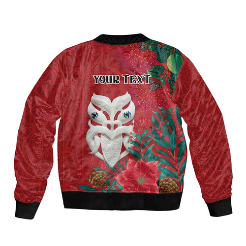 Maori Wheku Meri Kirihimete Personalised Bomber Jacket All Red Indigenous Maori Motif - Aussie Hoodie
