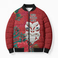 Maori Wheku Meri Kirihimete Personalised Bomber Puffer Jacket All Red Indigenous Maori Motif - Aussie Hoodie