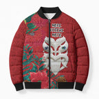 Maori Wheku Meri Kirihimete Personalised Bomber Puffer Jacket All Red Indigenous Maori Motif - Aussie Hoodie