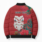 Maori Wheku Meri Kirihimete Personalised Bomber Puffer Jacket All Red Indigenous Maori Motif - Aussie Hoodie