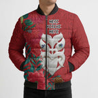 Maori Wheku Meri Kirihimete Personalised Bomber Puffer Jacket All Red Indigenous Maori Motif - Aussie Hoodie
