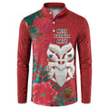 Maori Wheku Meri Kirihimete Personalised Button Sweatshirt All Red Indigenous Maori Motif - Aussie Hoodie