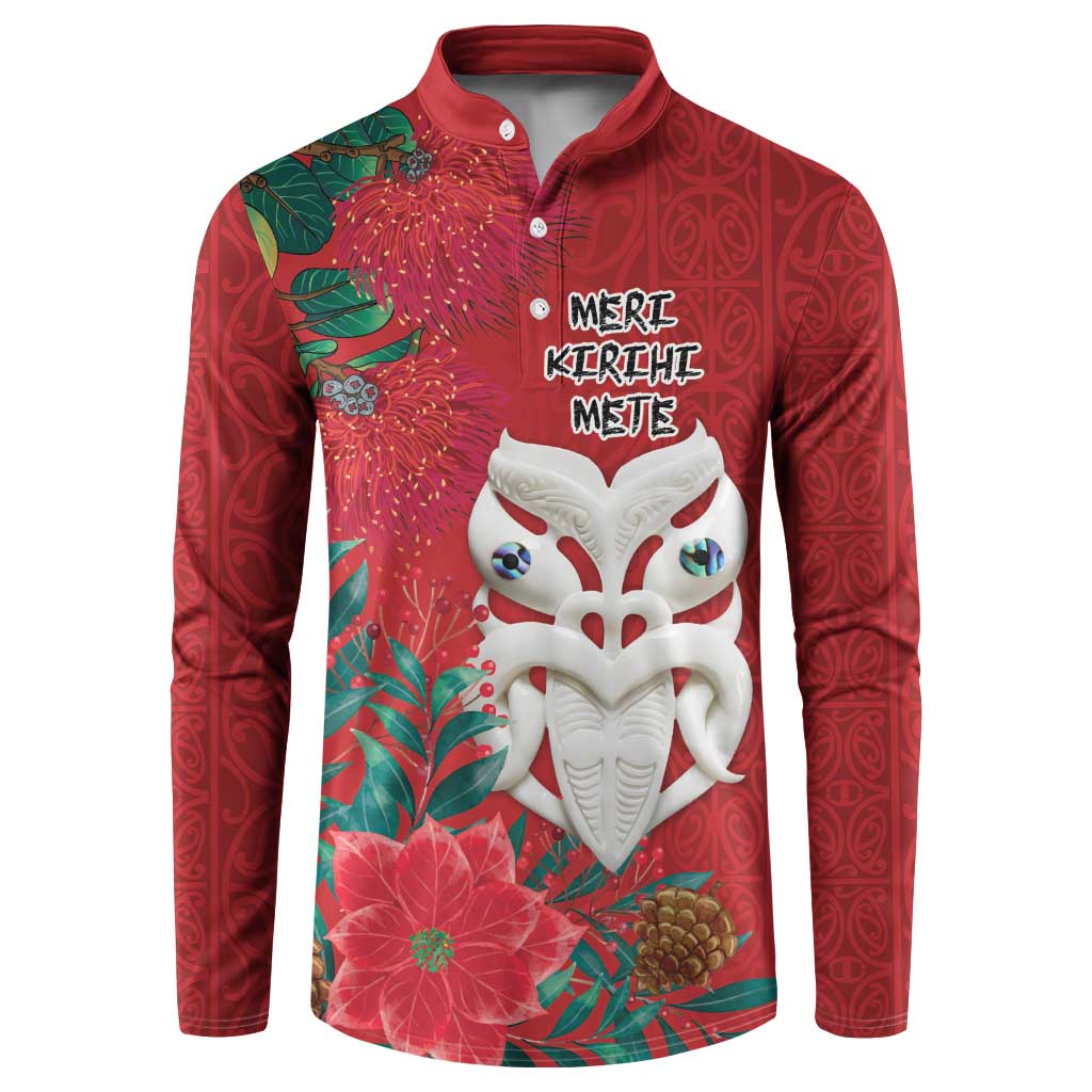 Maori Wheku Meri Kirihimete Personalised Button Sweatshirt All Red Indigenous Maori Motif - Aussie Hoodie