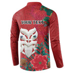 Maori Wheku Meri Kirihimete Personalised Button Sweatshirt All Red Indigenous Maori Motif - Aussie Hoodie