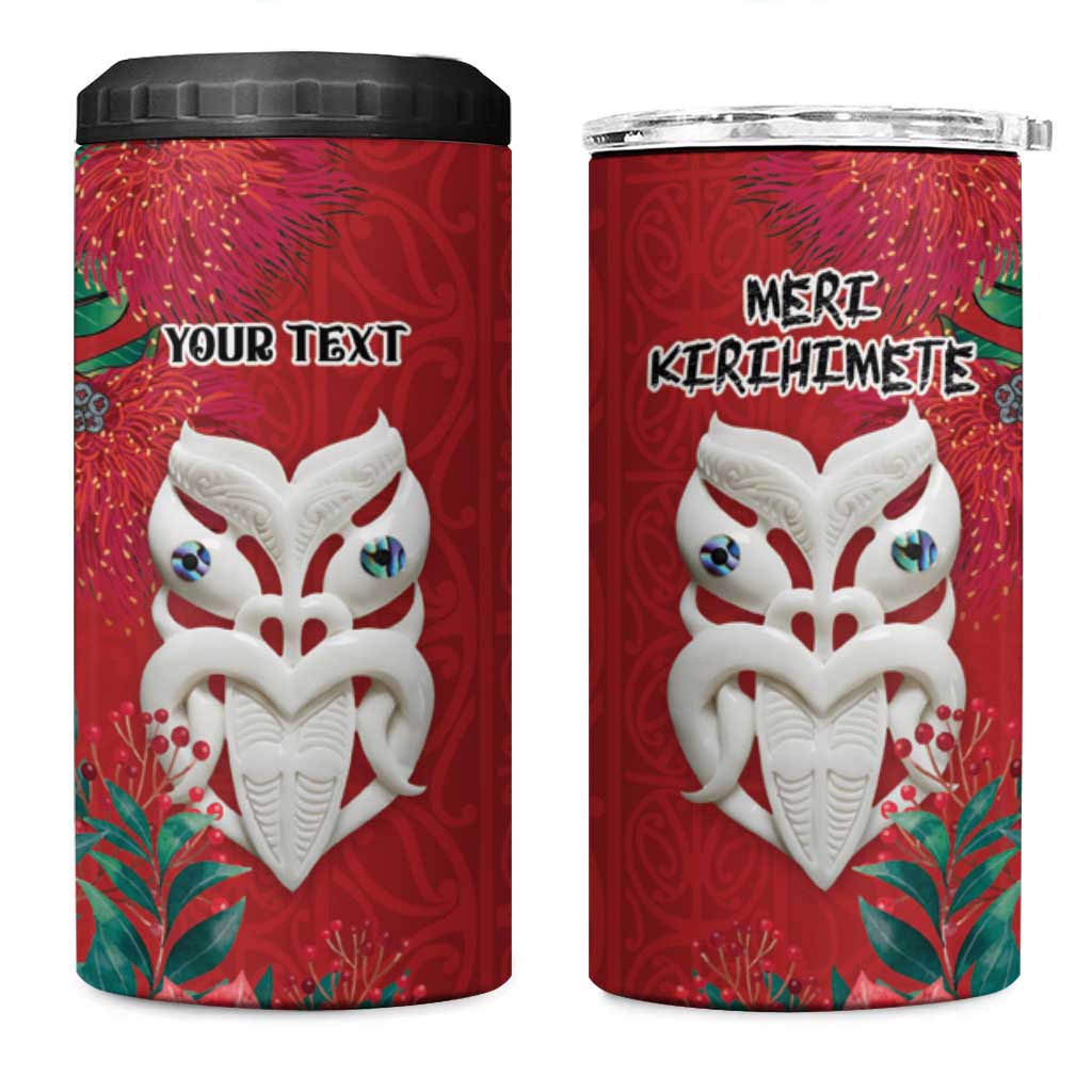 Maori Wheku Meri Kirihimete Personalised 4 in 1 Can Cooler Tumbler All Red Indigenous Maori Motif - Aussie Hoodie
