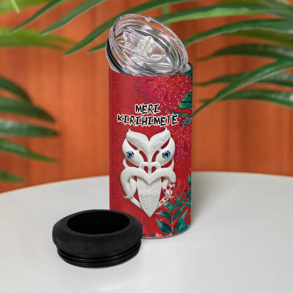 Maori Wheku Meri Kirihimete Personalised 4 in 1 Can Cooler Tumbler All Red Indigenous Maori Motif - Aussie Hoodie