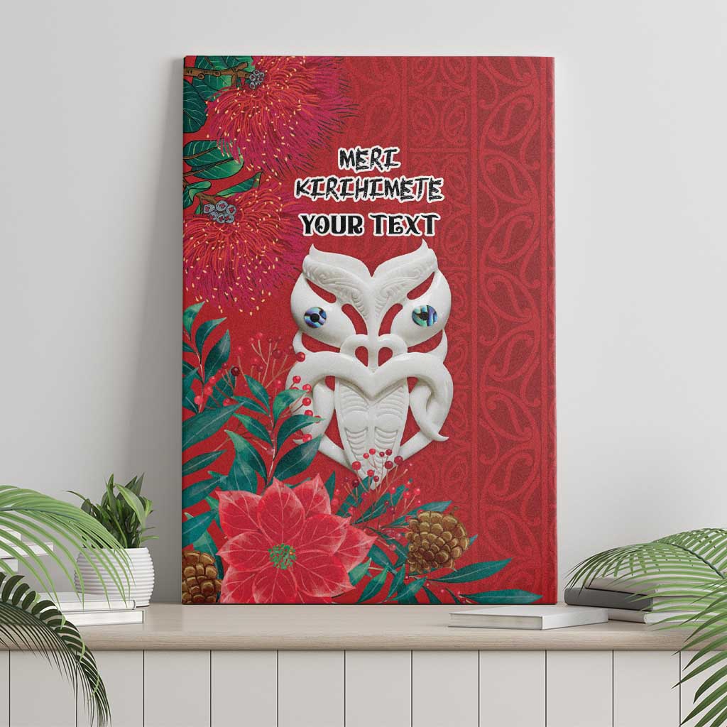 Maori Wheku Meri Kirihimete Personalised Canvas Wall Art All Red Indigenous Maori Motif - Aussie Hoodie