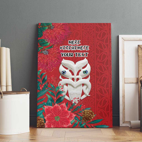 Maori Wheku Meri Kirihimete Personalised Canvas Wall Art All Red Indigenous Maori Motif - Aussie Hoodie