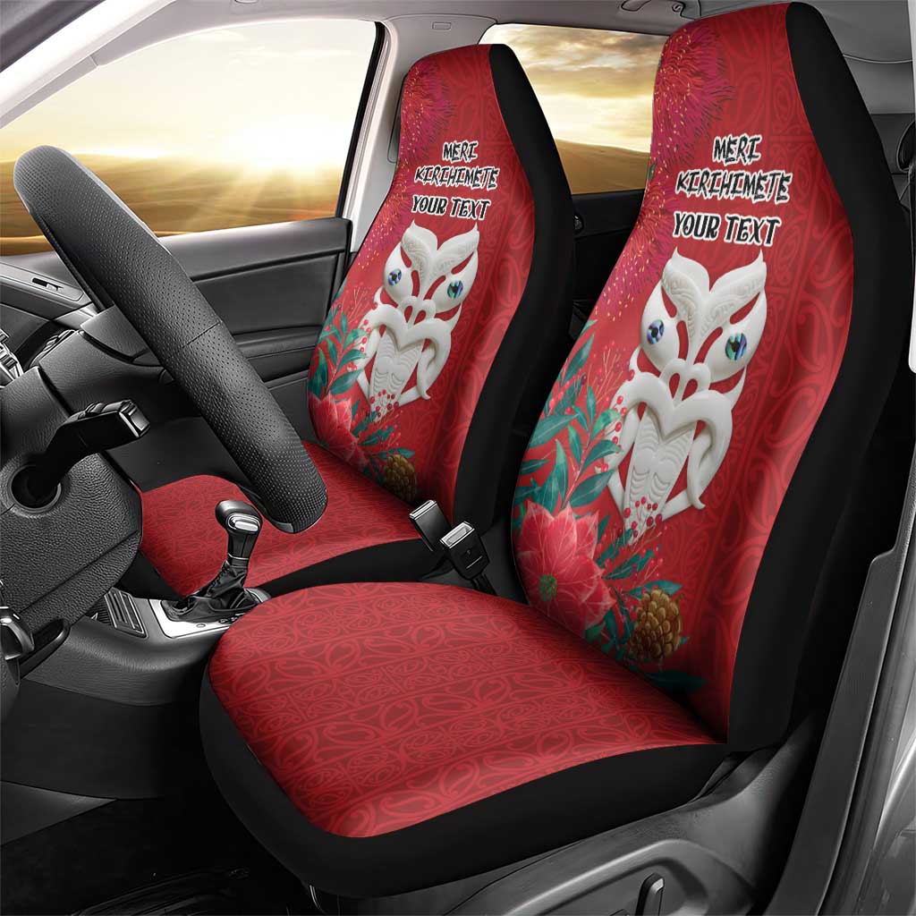 Maori Wheku Meri Kirihimete Personalised Car Seat Cover All Red Indigenous Maori Motif - Aussie Hoodie