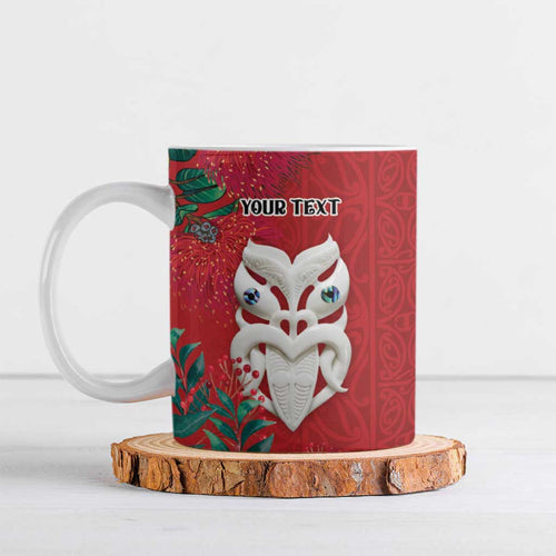 Maori Wheku Meri Kirihimete Personalised Ceramic Mug All Red Indigenous Maori Motif - Aussie Hoodie