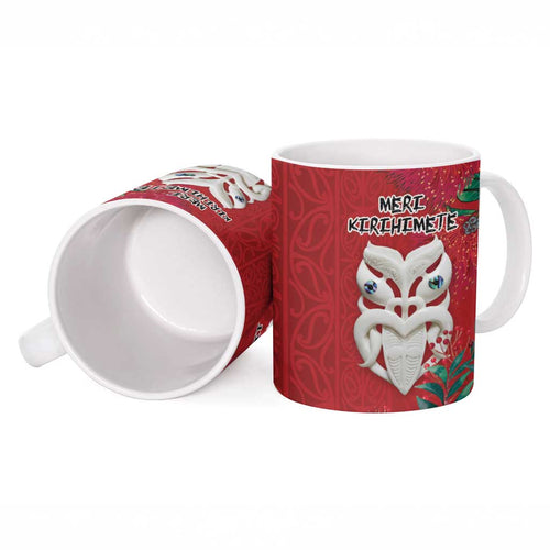 Maori Wheku Meri Kirihimete Personalised Ceramic Mug All Red Indigenous Maori Motif - Aussie Hoodie