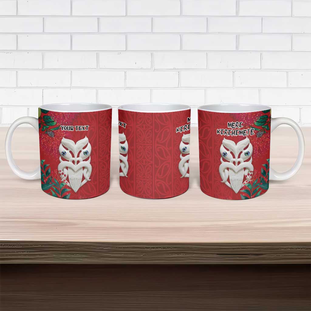 Maori Wheku Meri Kirihimete Personalised Ceramic Mug All Red Indigenous Maori Motif - Aussie Hoodie
