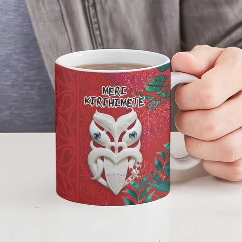 Maori Wheku Meri Kirihimete Personalised Ceramic Mug All Red Indigenous Maori Motif - Aussie Hoodie