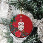 Maori Wheku Meri Kirihimete Personalised Ceramic Ornament All Red Indigenous Maori Motif - Aussie Hoodie