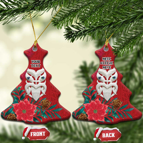 Maori Wheku Meri Kirihimete Personalised Ceramic Ornament All Red Indigenous Maori Motif - Aussie Hoodie
