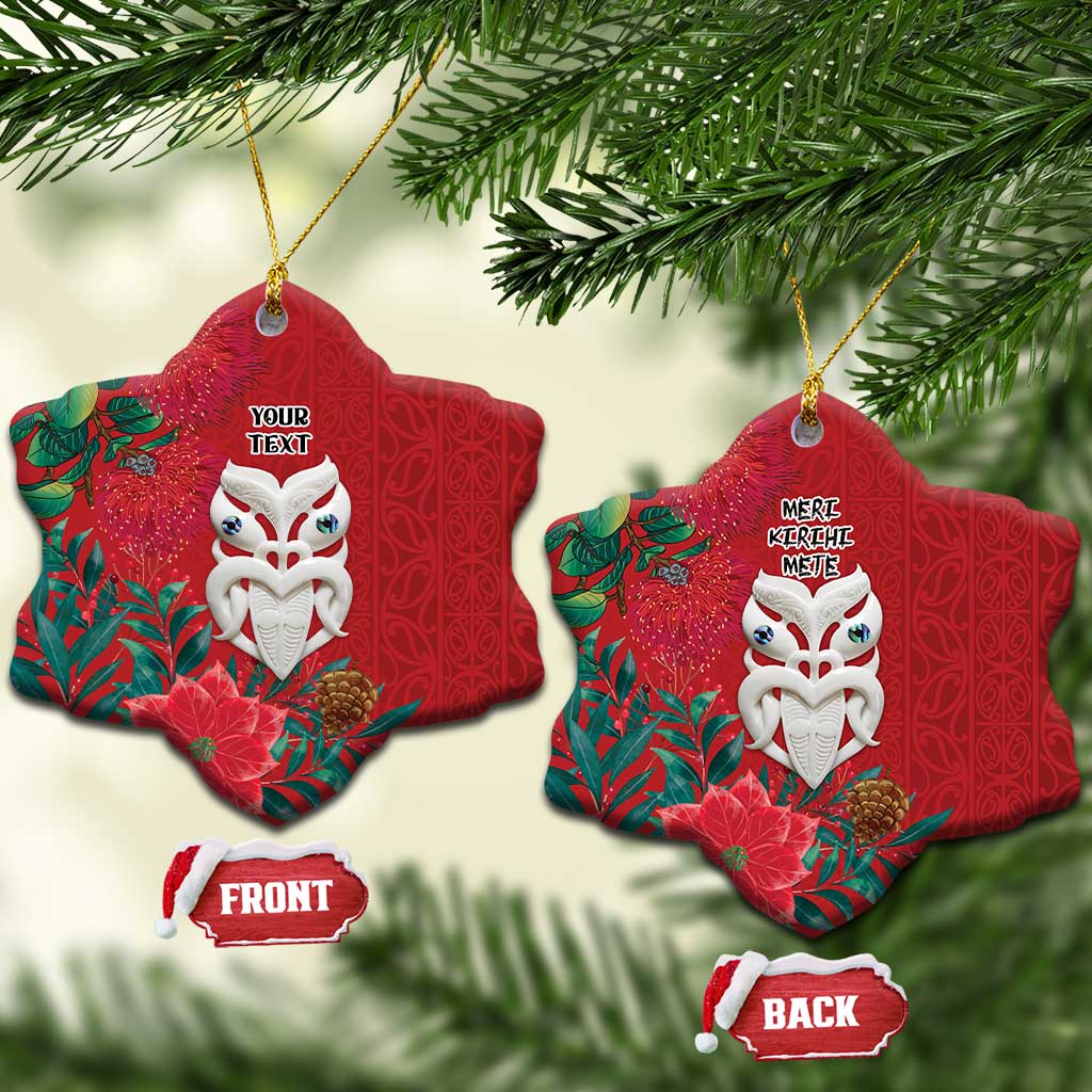 Maori Wheku Meri Kirihimete Personalised Ceramic Ornament All Red Indigenous Maori Motif - Aussie Hoodie