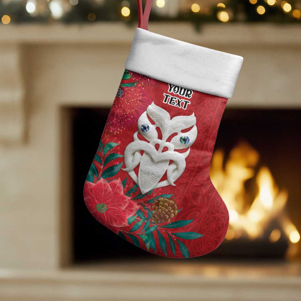 Maori Wheku Meri Kirihimete Personalised Christmas Stocking All Red Indigenous Maori Motif - Aussie Hoodie