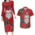 Maori Wheku Meri Kirihimete Personalised Couples Matching Long Sleeve Bodycon Dress and Hawaiian Shirt All Red Indigenous Maori Motif - Aussie Hoodie