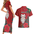 Maori Wheku Meri Kirihimete Personalised Couples Matching Short Sleeve Bodycon Dress and Hawaiian Shirt All Red Indigenous Maori Motif - Aussie Hoodie