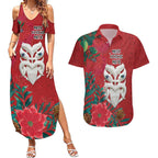 Maori Wheku Meri Kirihimete Personalised Couples Matching Summer Maxi Dress and Hawaiian Shirt All Red Indigenous Maori Motif - Aussie Hoodie