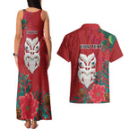 Maori Wheku Meri Kirihimete Personalised Couples Matching Tank Maxi Dress and Hawaiian Shirt All Red Indigenous Maori Motif - Aussie Hoodie