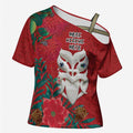 Maori Wheku Meri Kirihimete Personalised Cross Shoulder Shirt All Red Indigenous Maori Motif - Aussie Hoodie