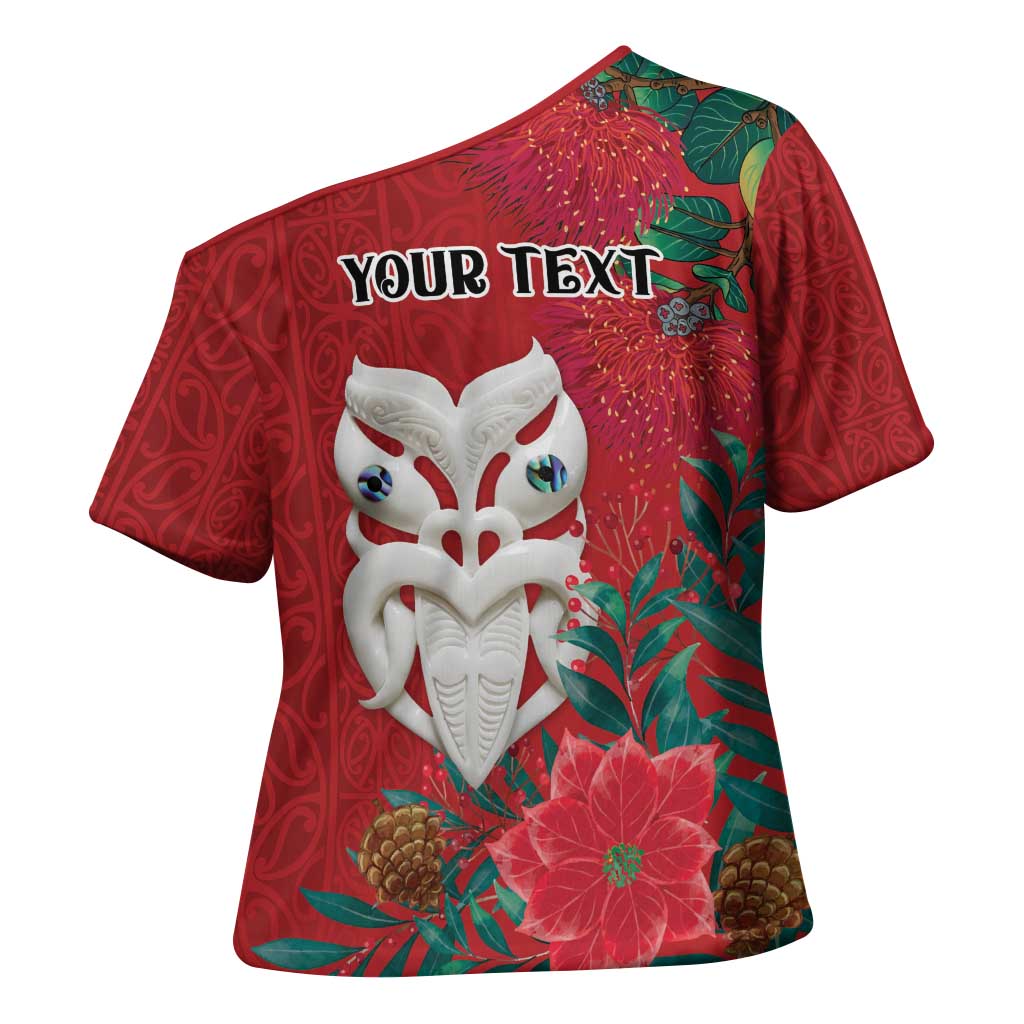 Maori Wheku Meri Kirihimete Personalised Cross Shoulder Shirt All Red Indigenous Maori Motif - Aussie Hoodie