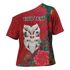 Maori Wheku Meri Kirihimete Personalised Cross Shoulder Shirt All Red Indigenous Maori Motif - Aussie Hoodie