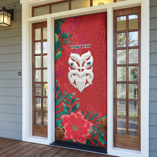 Maori Wheku Meri Kirihimete Personalised Door Cover All Red Indigenous Maori Motif - Aussie Hoodie