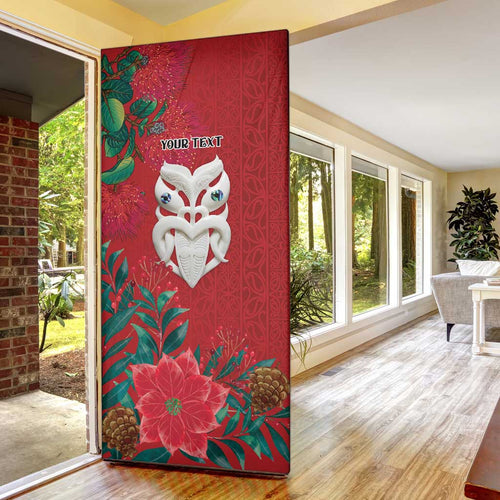 Maori Wheku Meri Kirihimete Personalised Door Cover All Red Indigenous Maori Motif - Aussie Hoodie