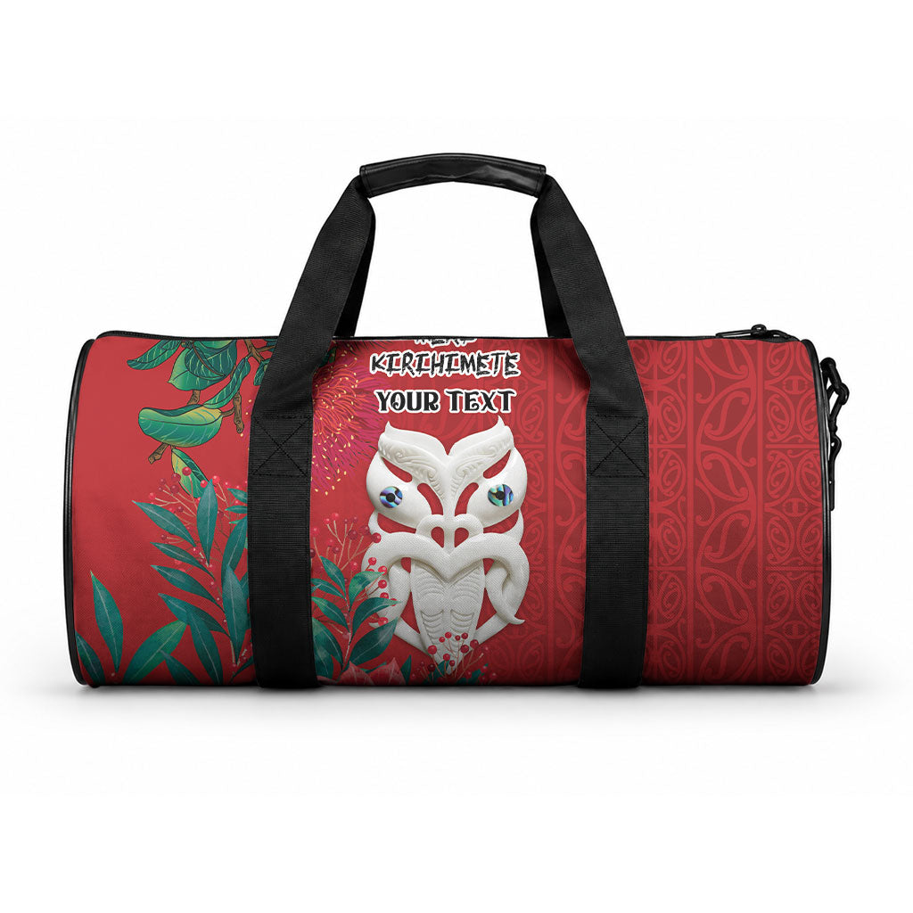 Maori Wheku Meri Kirihimete Personalised Duffle Bag All Red Indigenous Maori Motif