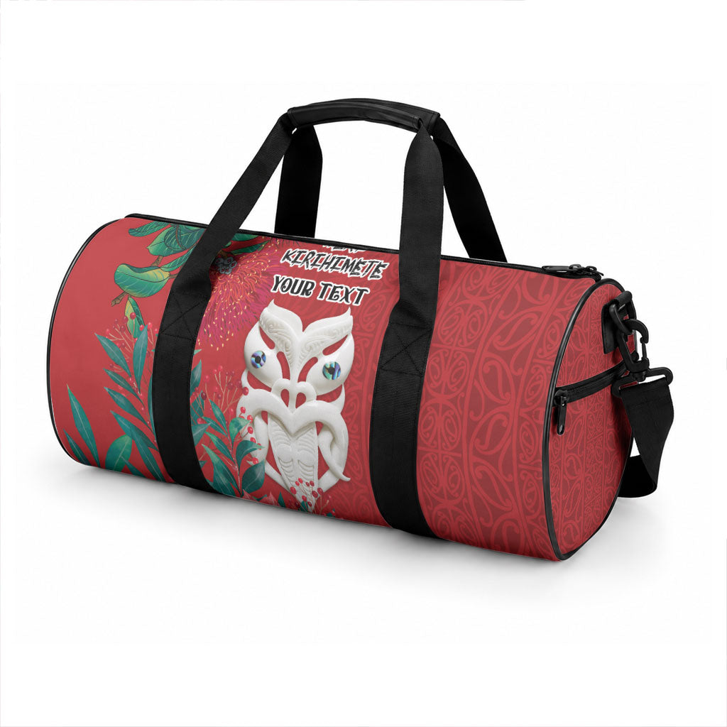 Maori Wheku Meri Kirihimete Personalised Duffle Bag All Red Indigenous Maori Motif