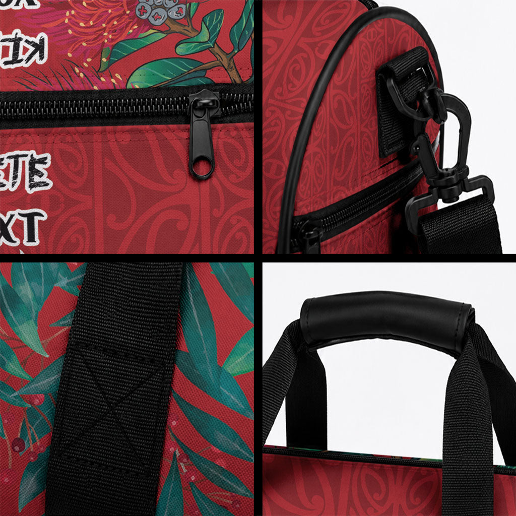 Maori Wheku Meri Kirihimete Personalised Duffle Bag All Red Indigenous Maori Motif