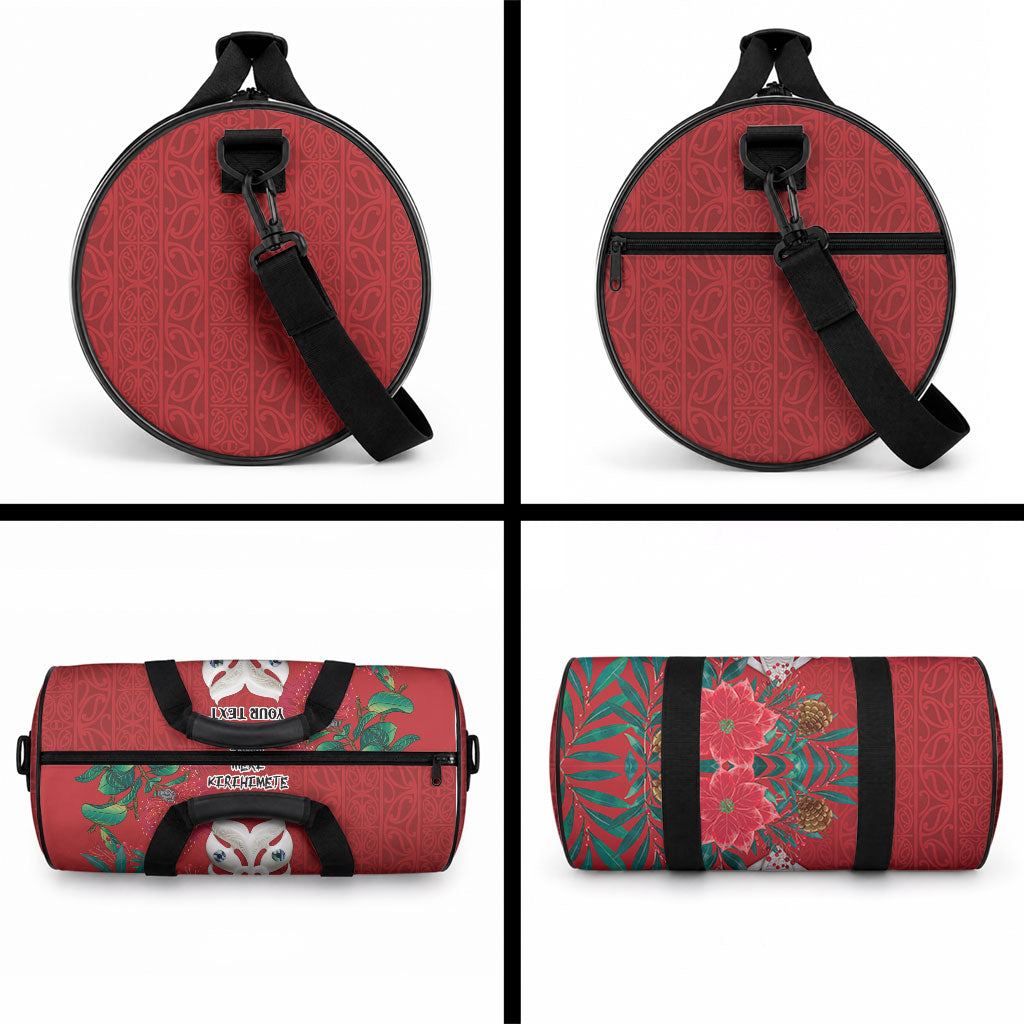 Maori Wheku Meri Kirihimete Personalised Duffle Bag All Red Indigenous Maori Motif