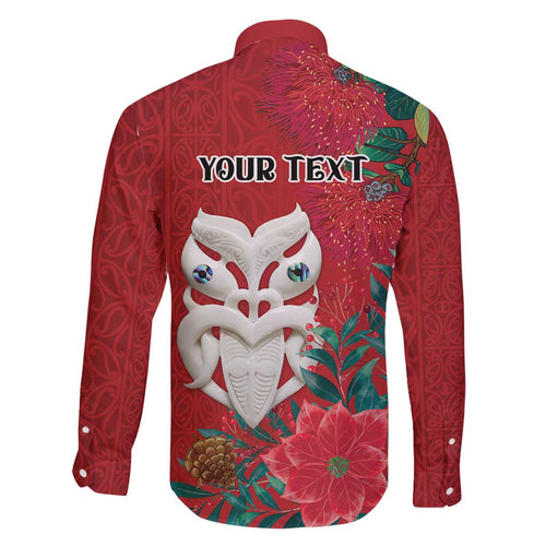 Maori Wheku Meri Kirihimete Personalised Family Matching Long Sleeve Bodycon Dress and Hawaiian Shirt All Red Indigenous Maori Motif - Aussie Hoodie