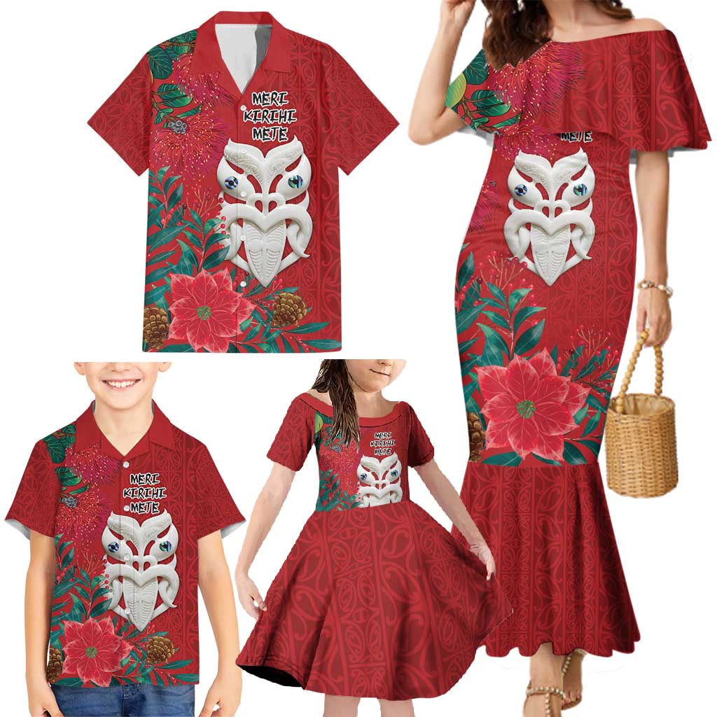 Maori Wheku Meri Kirihimete Personalised Family Matching Mermaid Dress and Hawaiian Shirt All Red Indigenous Maori Motif - Aussie Hoodie