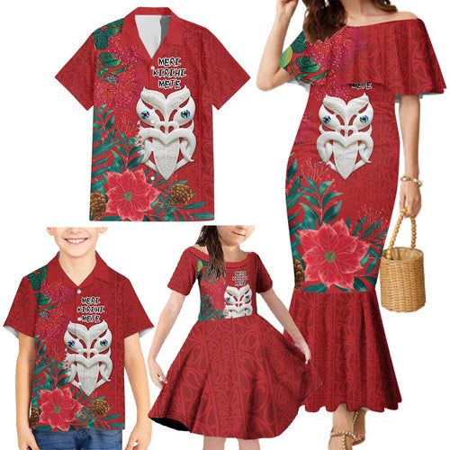 Maori Wheku Meri Kirihimete Personalised Family Matching Mermaid Dress and Hawaiian Shirt All Red Indigenous Maori Motif - Aussie Hoodie