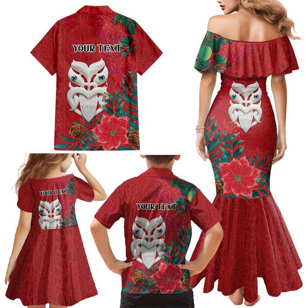 Maori Wheku Meri Kirihimete Personalised Family Matching Mermaid Dress and Hawaiian Shirt All Red Indigenous Maori Motif - Aussie Hoodie