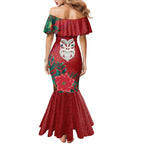 Maori Wheku Meri Kirihimete Personalised Family Matching Mermaid Dress and Hawaiian Shirt All Red Indigenous Maori Motif - Aussie Hoodie