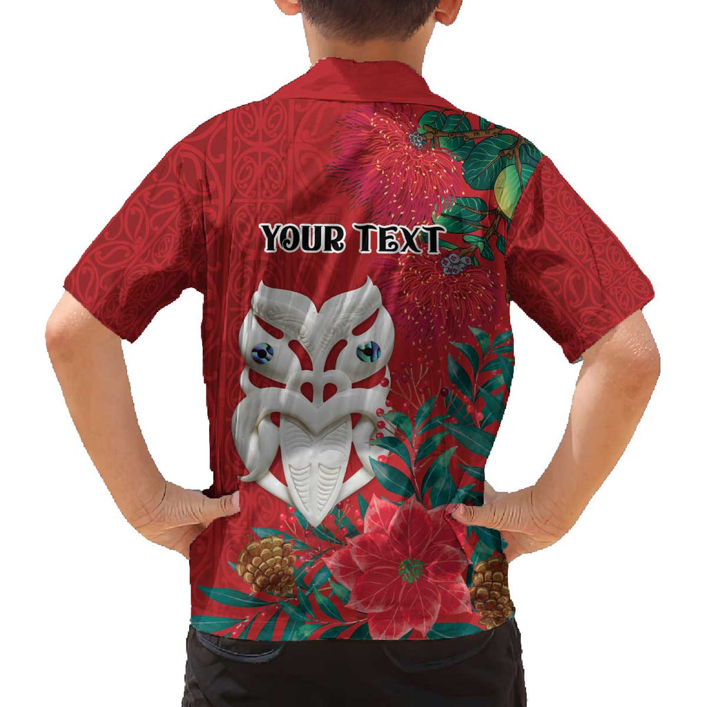 Maori Wheku Meri Kirihimete Personalised Family Matching Off The Shoulder Long Sleeve Dress and Hawaiian Shirt All Red Indigenous Maori Motif - Aussie Hoodie