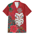 Maori Wheku Meri Kirihimete Personalised Family Matching Off The Shoulder Long Sleeve Dress and Hawaiian Shirt All Red Indigenous Maori Motif - Aussie Hoodie